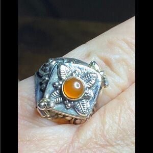 Carnelian Poison Ring in Sterling Silver Size 6